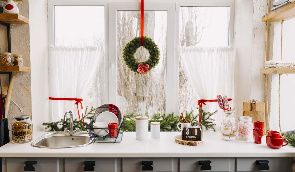 Utilize fresh garland and wreathes